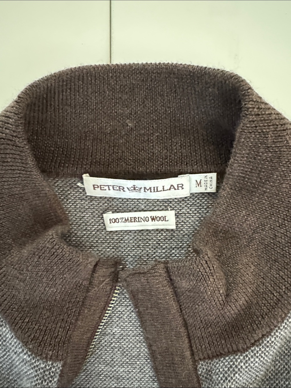 Peter Millar Gray Sweater with Dark Brown Trim - Picture 2 of 3